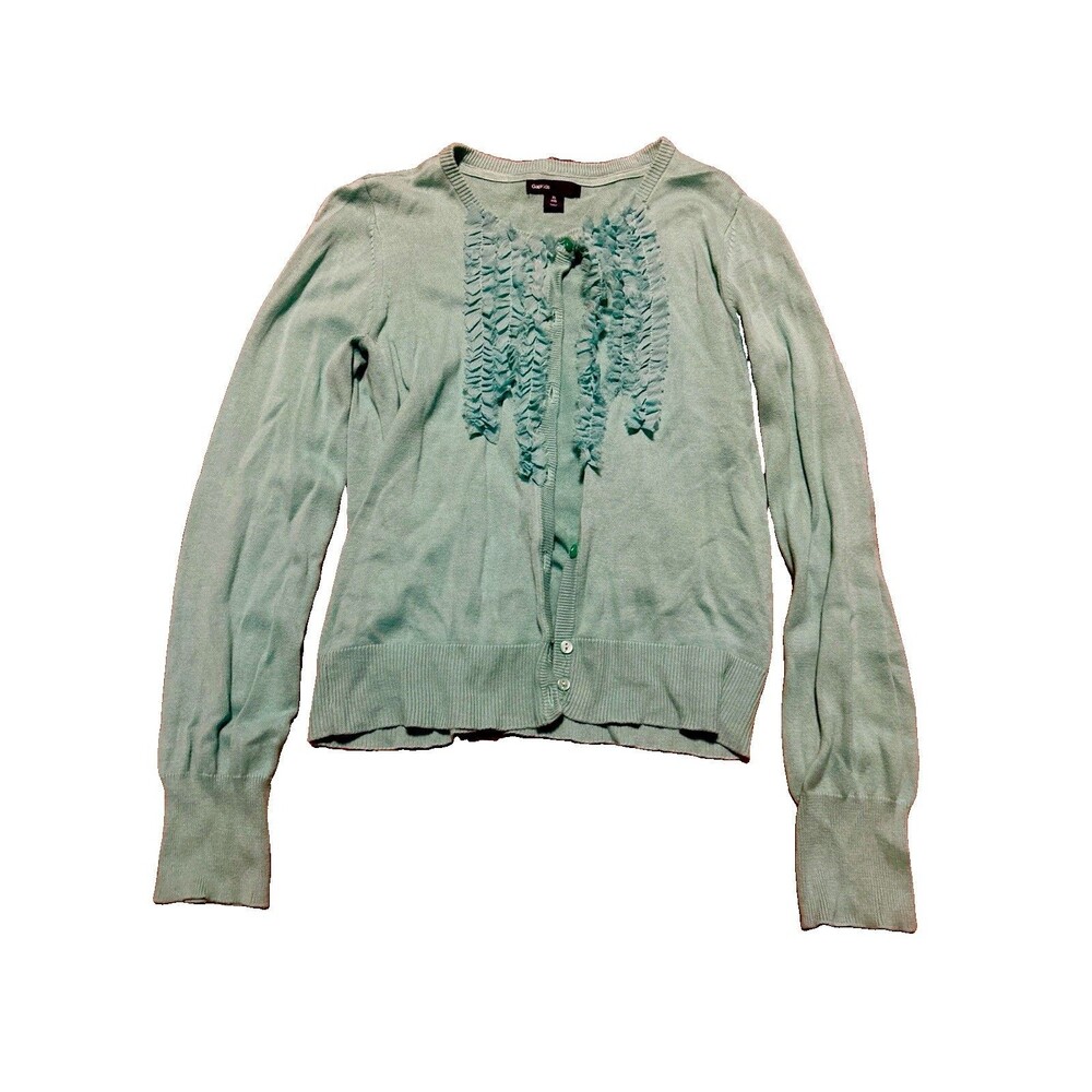 Gap Kids Teal Ruffle Front Button Down Cardigan Girl Size 12
